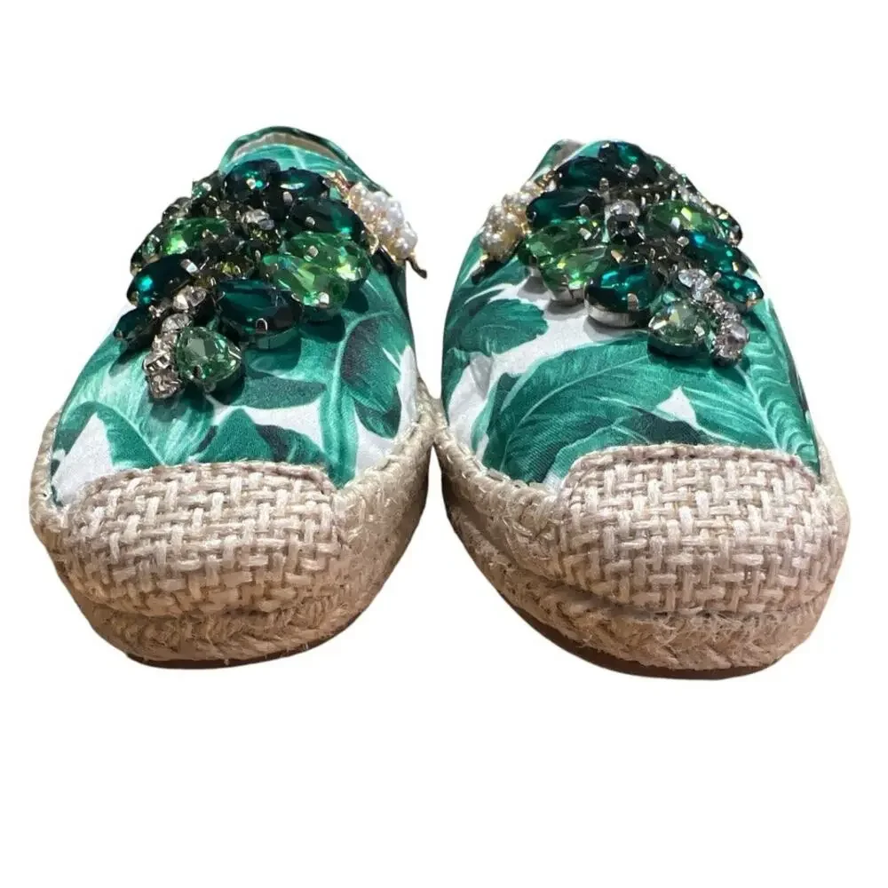Chinese Laundry Blingy Slip On Espadrilles Sz 7 Green White Resort Tropical Tiki